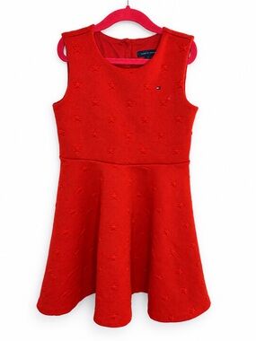 TOMMY HILFIGER Girls Size 7Y Cardinal Red Star Thick Textured Fit & Flare Dress